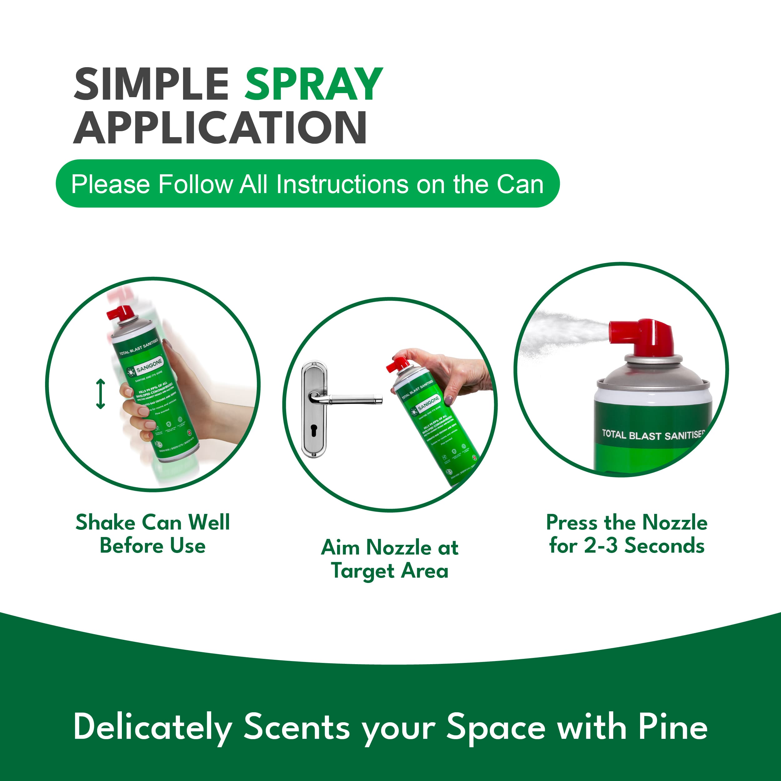 Sanigone Total Blast: simple spray application steps